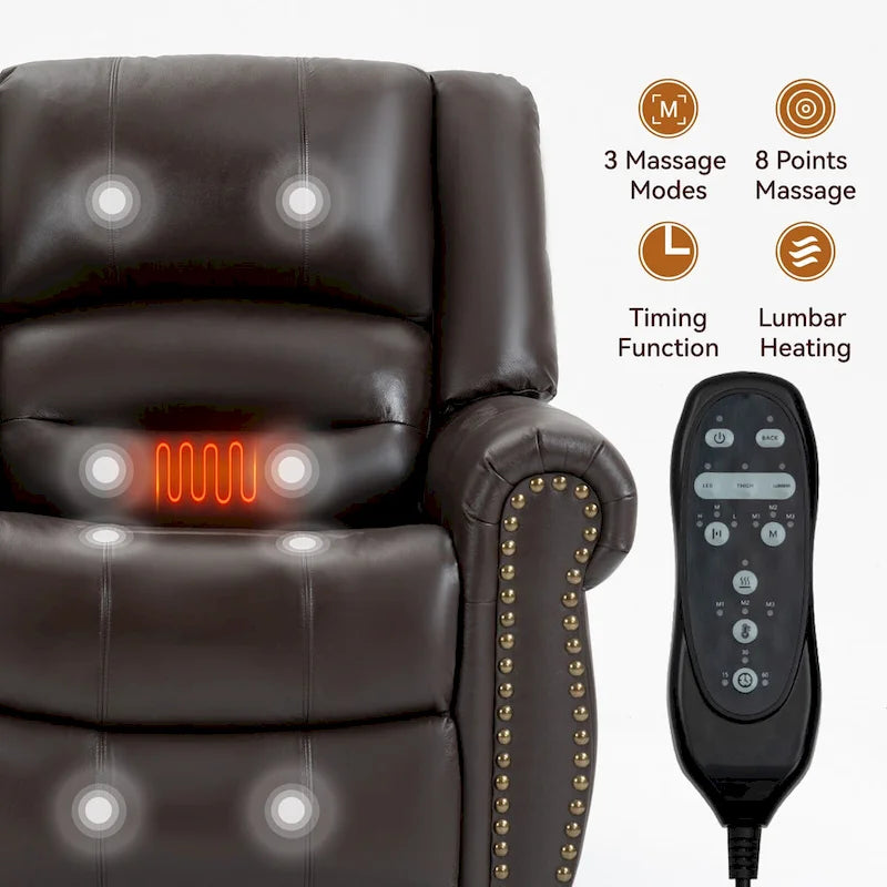 Brown Genuine Leather Power Lift Recliner with Dual Motor
