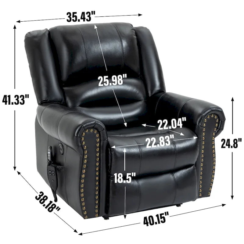 Brown Genuine Leather Power Lift Recliner with Dual Motor