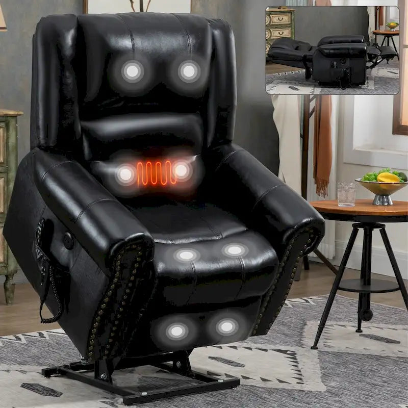 Brown Genuine Leather Power Lift Recliner with Dual Motor