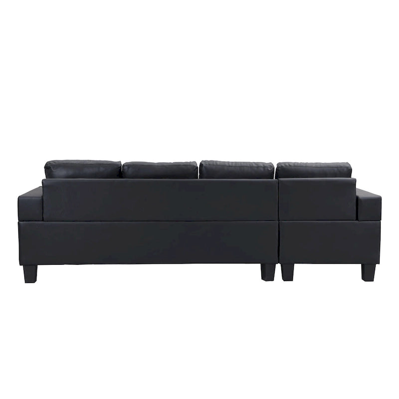 Black 96.06 Modern L-Shaped 4 Seater Sectional Sofa with Chaise Lounge, Cup Holders, and Throw Pillows