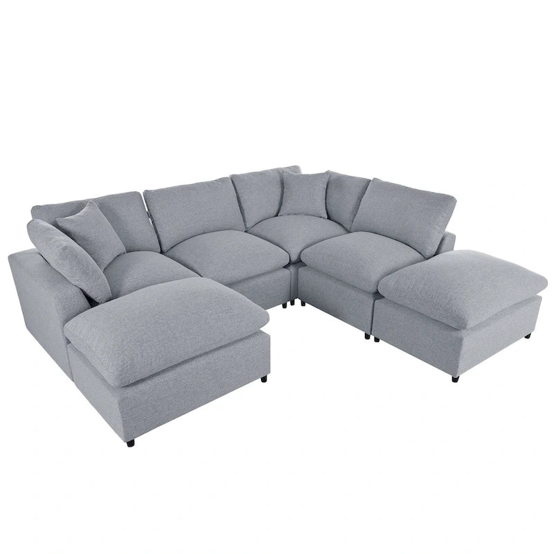 134.40 Modern U-Shaped 6 Seater Sectional Sofa with 2 Large Chaises, Removable Ottomans and Soft Cushions