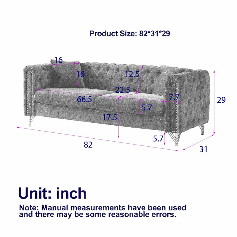 Green Chenille Tufted Upholstered 3-seater Sofa with Metal Legs