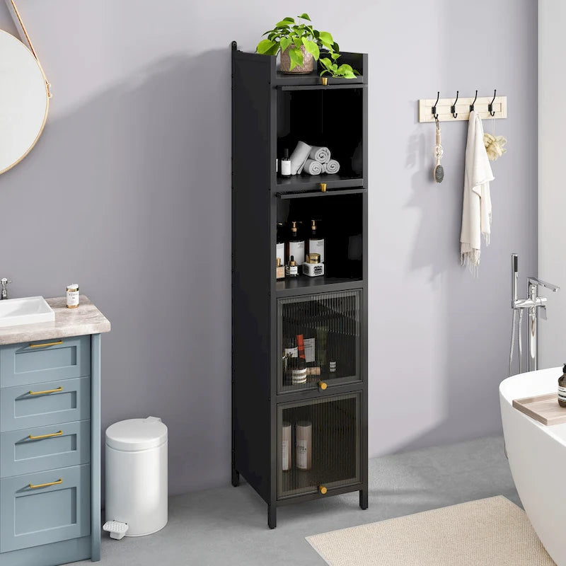 Modern Glass Door Cabinet with Featuring Storage, for Entryway Living Room Bathroom Dining Room