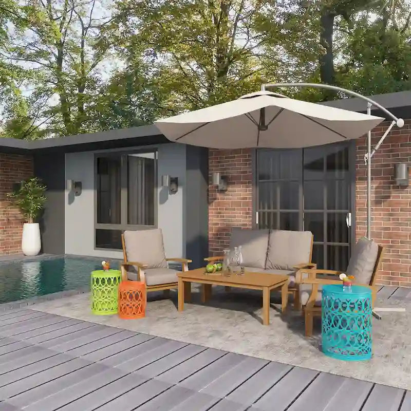 Multi Colored Metal Indoor Outdoor Nesting Accent Table with Carved Design Collection (Set of 3) - S/3 23, 19, 15H