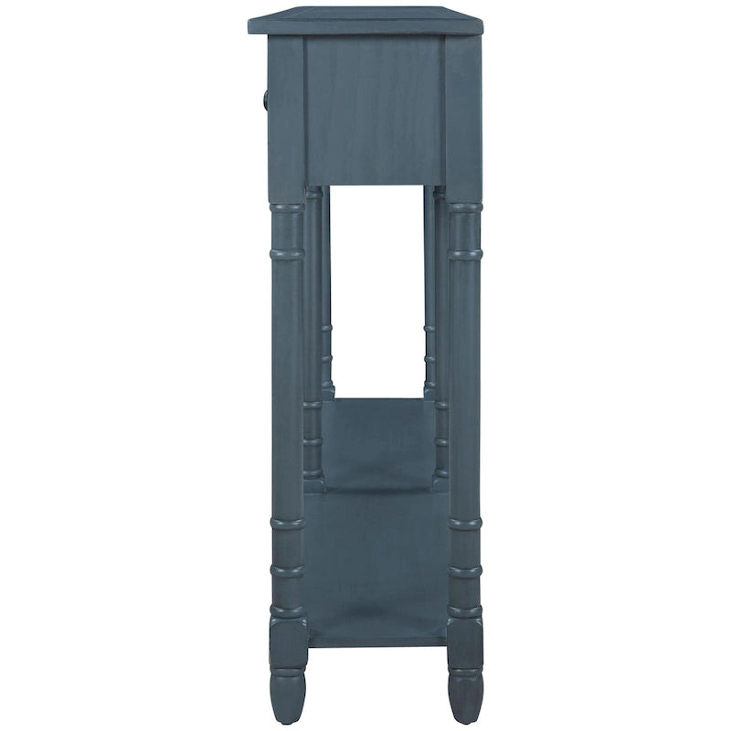 TREXM Solid Wood Console Table with Storage Drawers and Bottom Shelf