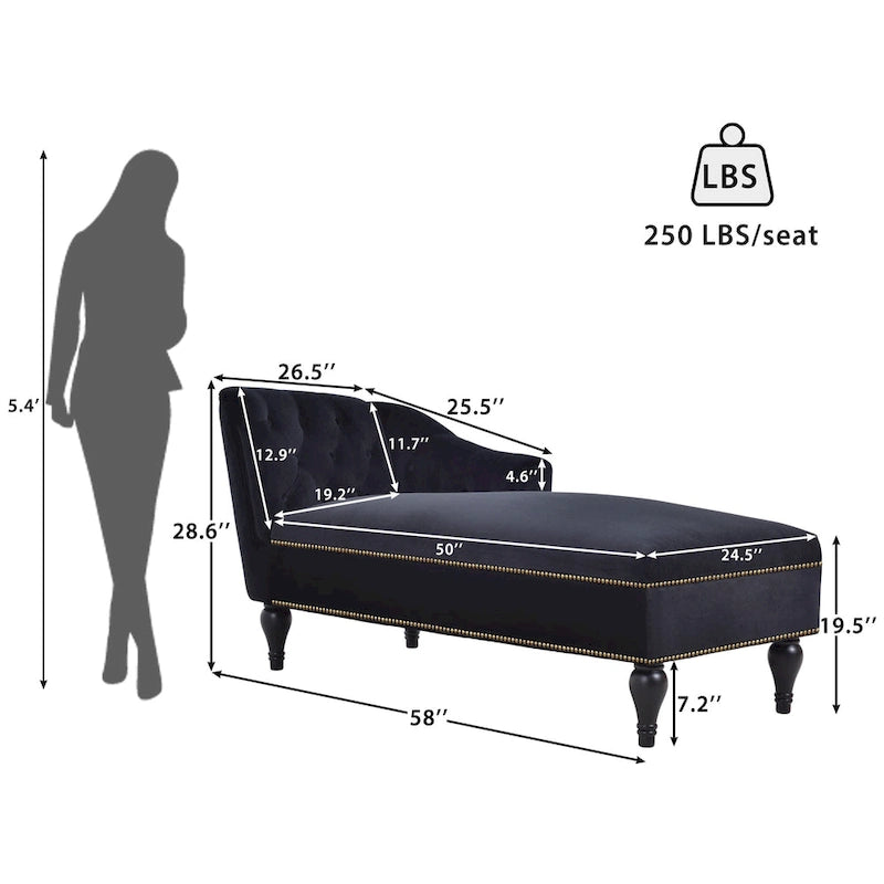[New+Video] 58Velvet Chaise Lounge - 26.50 x 58.00 x 28.60