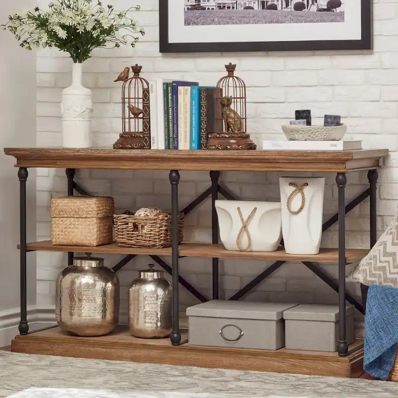 Dubrovnik Cornice Iron and Wood Entryway Console Table
