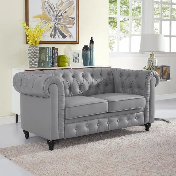 Emery Chesterfield Loveseat, Luxurious Comfort for Cozy Living Rooms, Mid-Century Modern couch, Elegance & Serenity