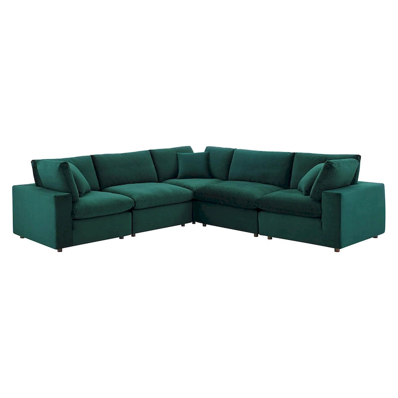 Commix Down Filled Overstuffed Velvet 5-Piece Sectional Sofa