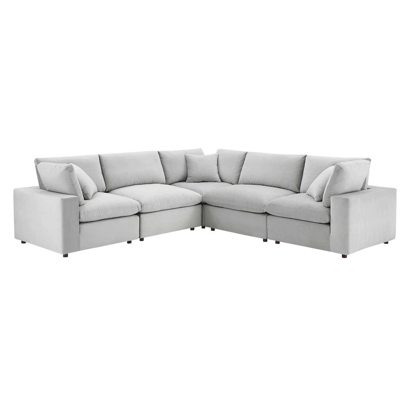 Commix Down Filled Overstuffed Velvet 5-Piece Sectional Sofa