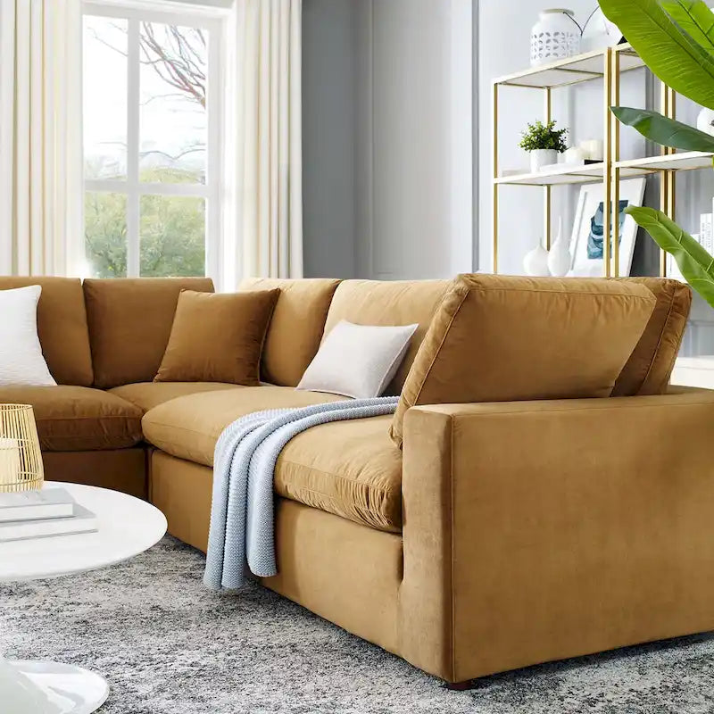 Commix Down Filled Overstuffed Velvet 5-Piece Sectional Sofa