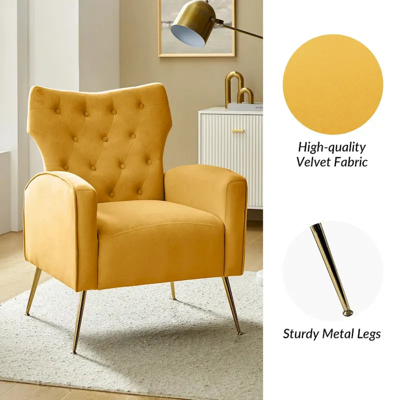 Abadiana Accent Tufted Chair with Metal Base by HULALA HOME