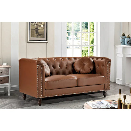 Atkinson Classic Kittleson Nailhead Chesterfield Faux leather Loveseat