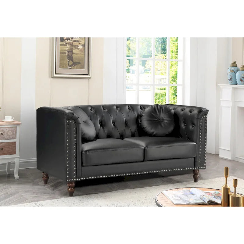 Atkinson Classic Kittleson Nailhead Chesterfield Faux leather Loveseat