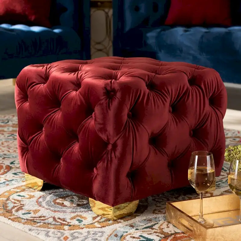 Glam Velvet Ottoman with Gold Legs