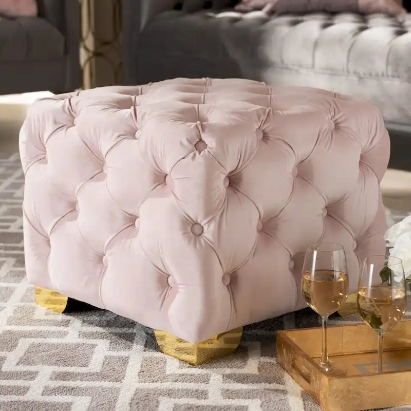 Glam Velvet Ottoman with Gold Legs