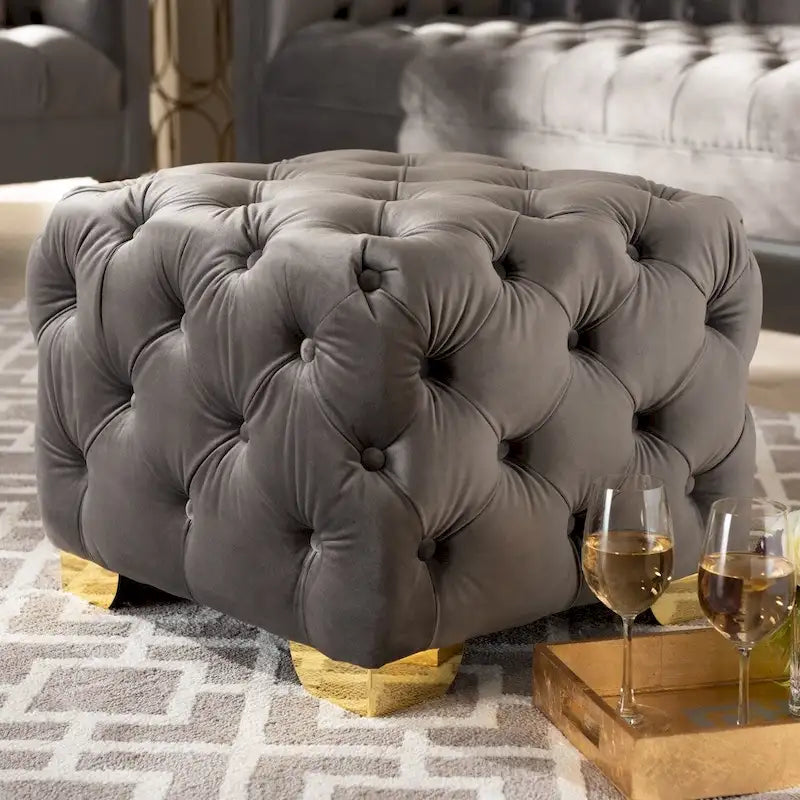 Glam Velvet Ottoman with Gold Legs