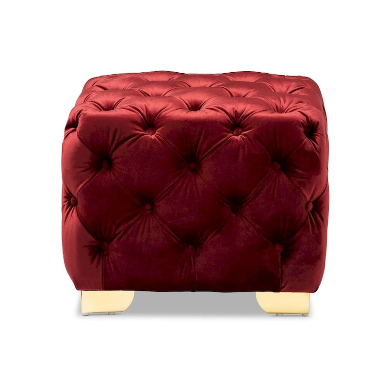 Glam Velvet Ottoman with Gold Legs