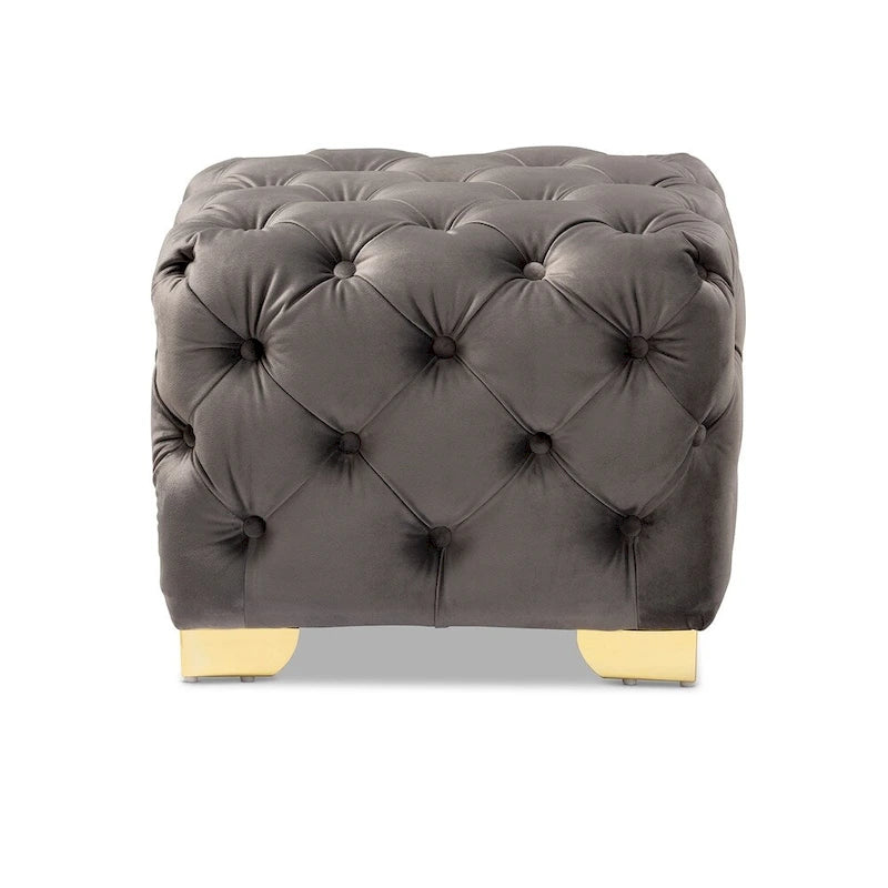 Glam Velvet Ottoman with Gold Legs