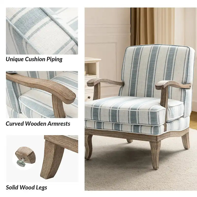 Rinaldo Farmhouse Polyester Armchair with Solid Wood Legs Set of 2 by HULALA HOME
