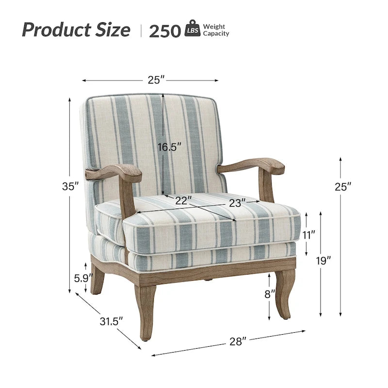 Rinaldo Farmhouse Polyester Armchair with Solid Wood Legs Set of 2 by HULALA HOME