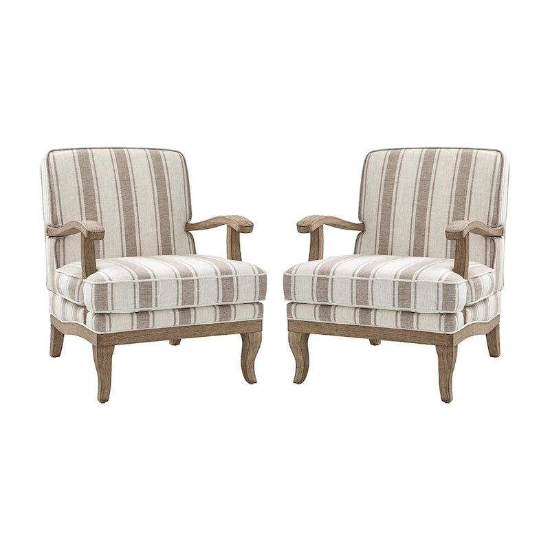 Rinaldo Farmhouse Polyester Armchair with Solid Wood Legs Set of 2 by HULALA HOME