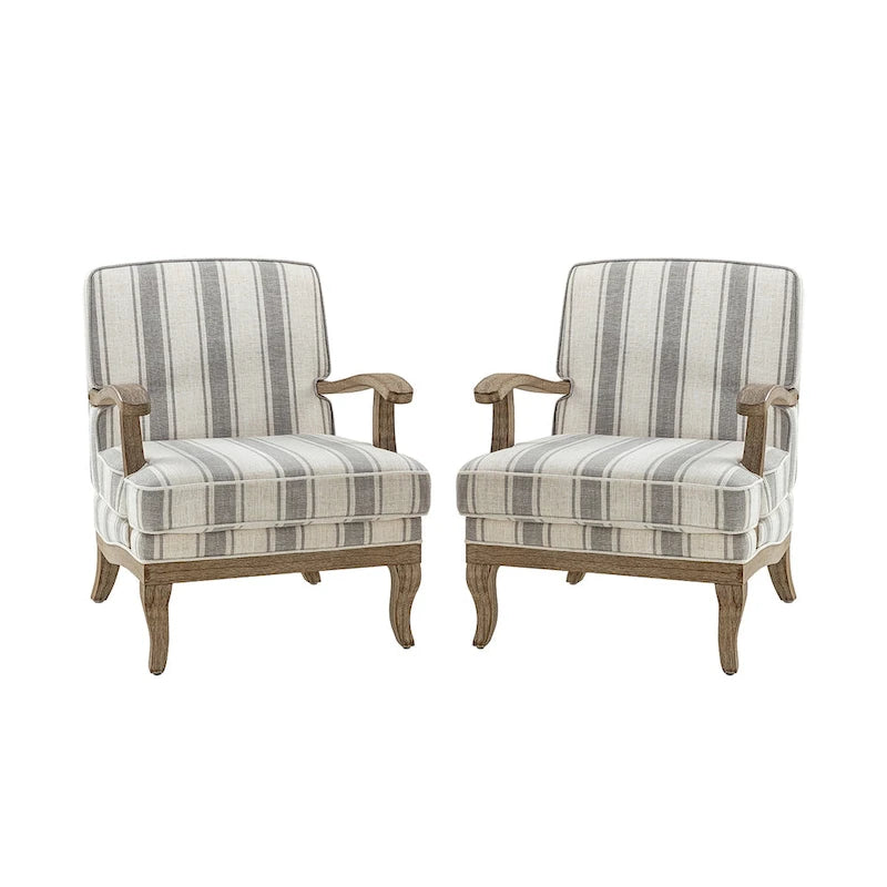 Rinaldo Farmhouse Polyester Armchair with Solid Wood Legs Set of 2 by HULALA HOME
