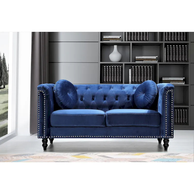 Calvin Classic Velvet Kittleson Nailhead Chesterfield Loveseat