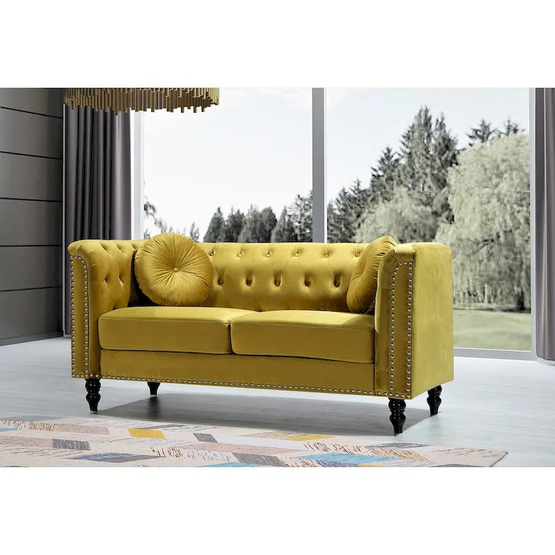 Calvin Classic Velvet Kittleson Nailhead Chesterfield Loveseat