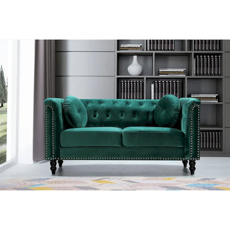 Calvin Classic Velvet Kittleson Nailhead Chesterfield Loveseat