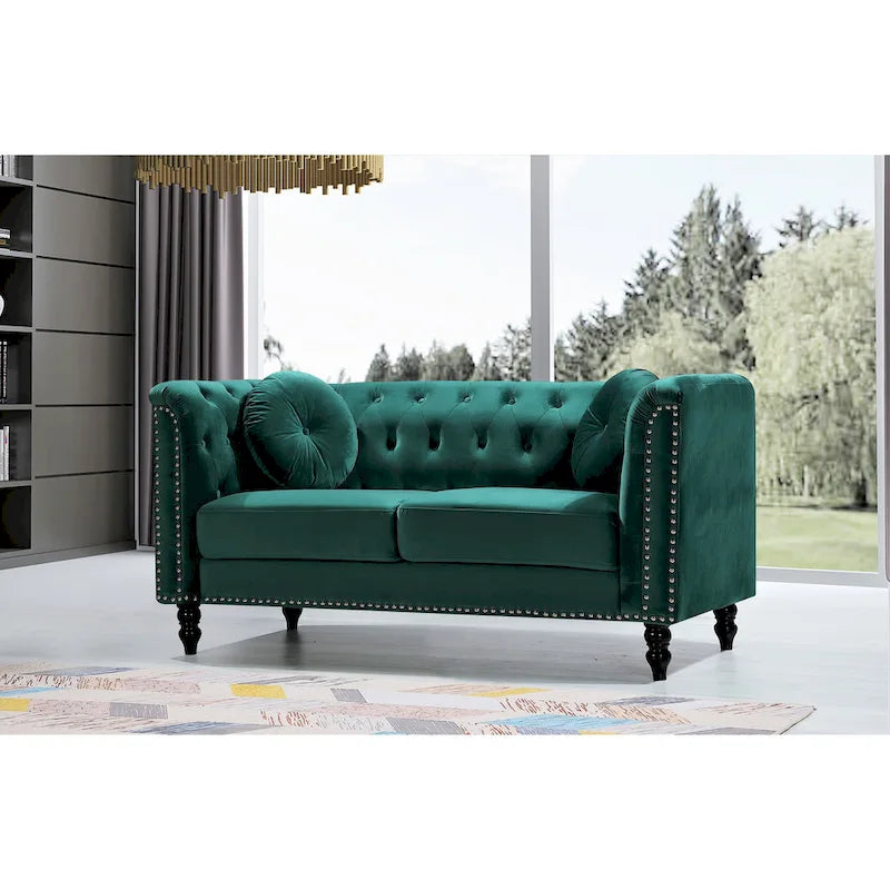 Calvin Classic Velvet Kittleson Nailhead Chesterfield Loveseat