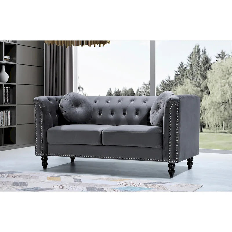 Calvin Classic Velvet Kittleson Nailhead Chesterfield Loveseat