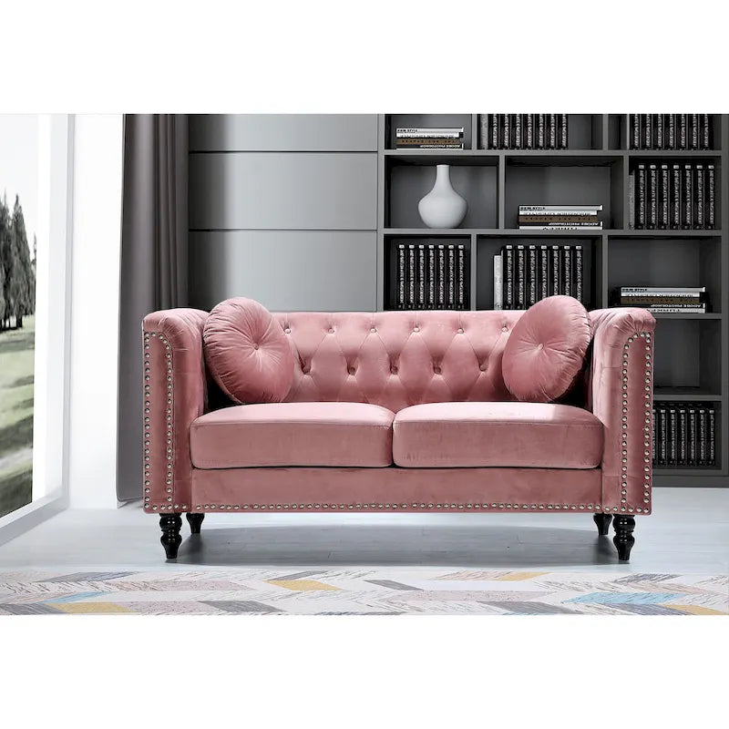 Calvin Classic Velvet Kittleson Nailhead Chesterfield Loveseat