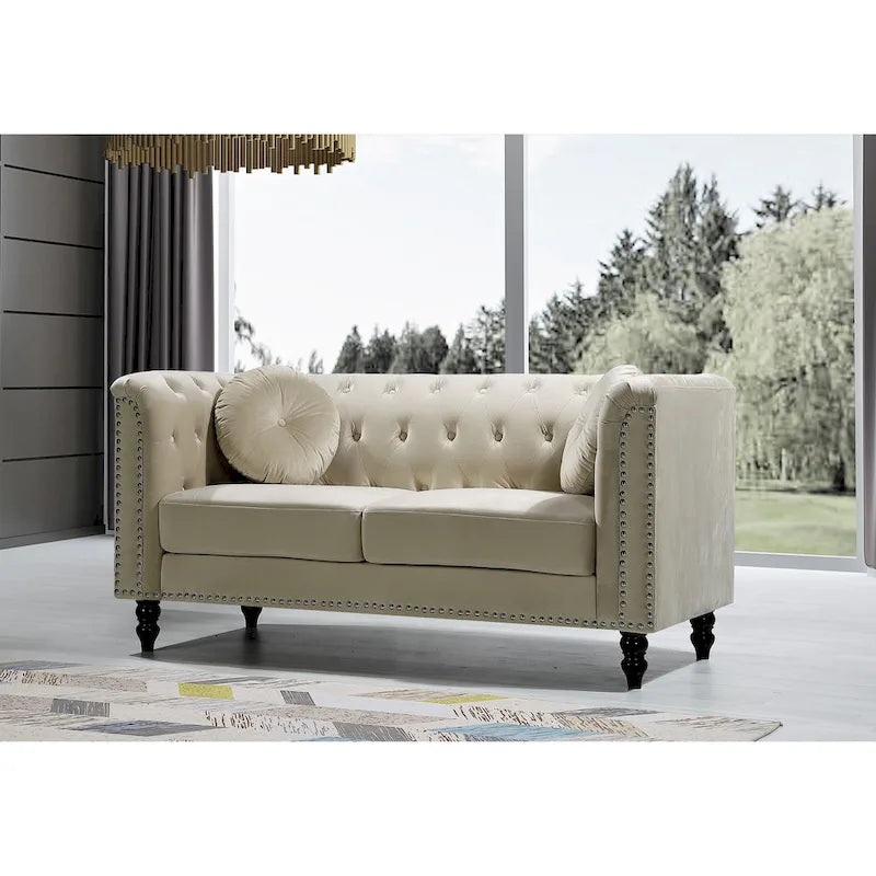 Calvin Classic Velvet Kittleson Nailhead Chesterfield Loveseat