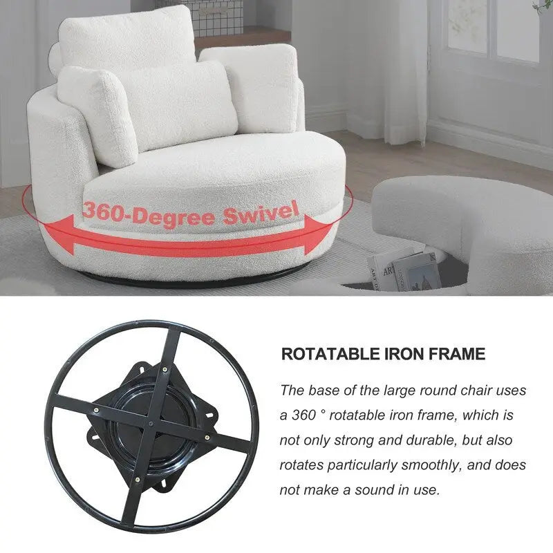 Circle Swivel Chair with Moon Storage Ottoman and 4 Pillows
