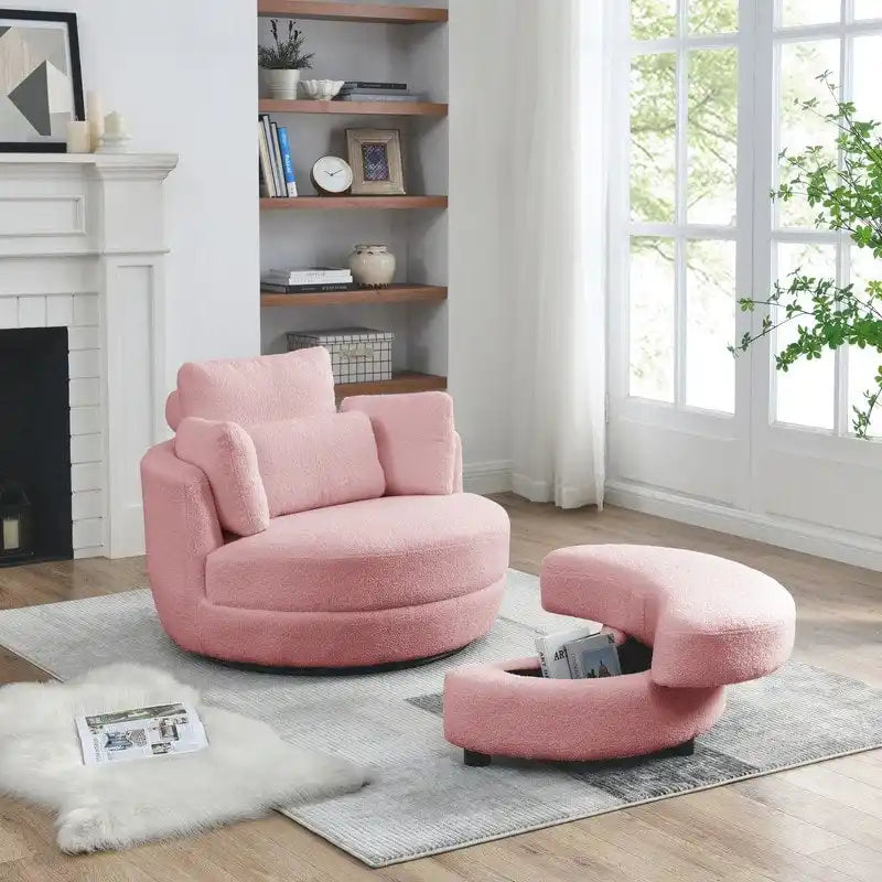 Circle Swivel Chair with Moon Storage Ottoman and 4 Pillows