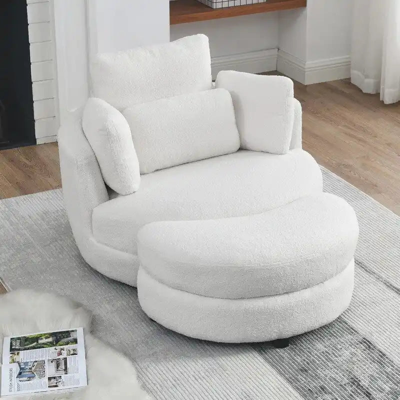 Circle Swivel Chair with Moon Storage Ottoman and 4 Pillows