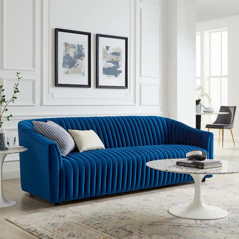 Announce Performance Velvet Channel Tufted Sofa
