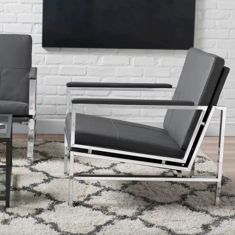 Strick & Bolton Regina Metal and Bonded Leather Mid Century Accent Chair