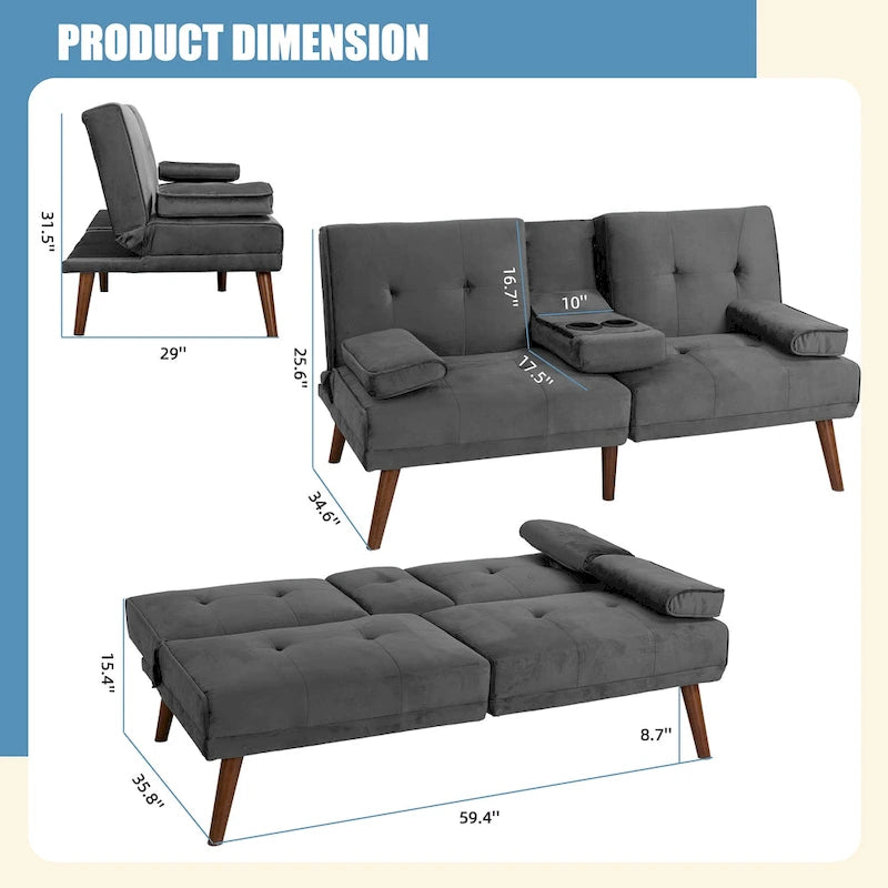 Futzca 60 Small Loveseat, 3 in 1 Cute Convertible Sofa Bed