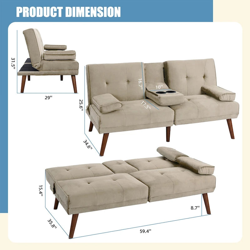 Futzca 60 Small Loveseat, 3 in 1 Cute Convertible Sofa Bed