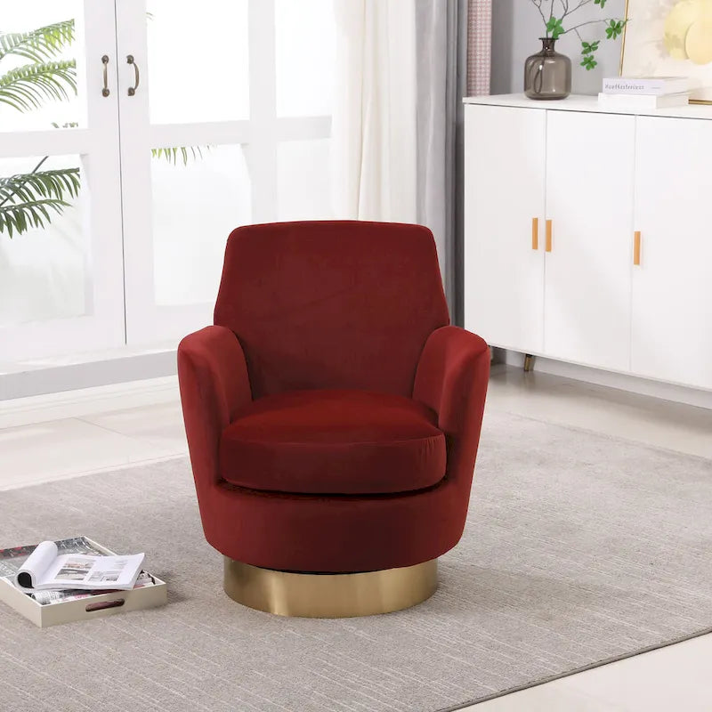 Velvet Soft Fabric Swivel Barrel Chair - 28.3 x 29.3 x 32.7