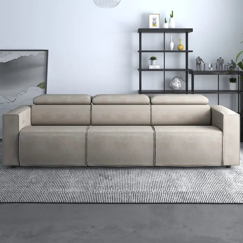 Mixoy Power Reclining Sofa, Faux Leather Electic Sofa Recliner,Theater Seating Furniture with USB Charging Station