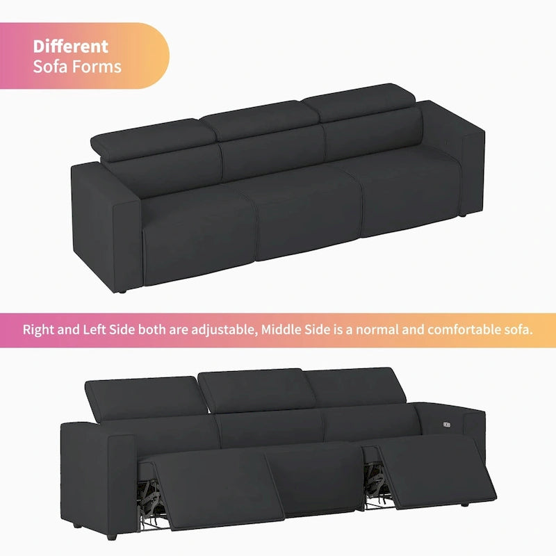 Mixoy Power Reclining Sofa, Faux Leather Electic Sofa Recliner,Theater Seating Furniture with USB Charging Station
