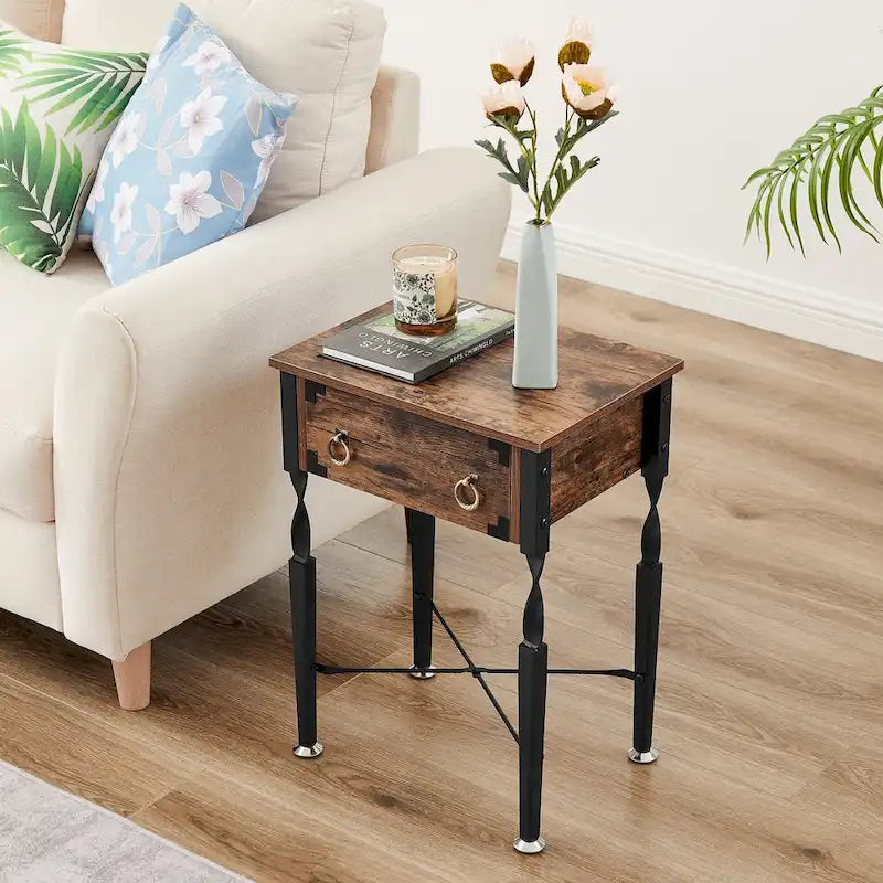 Set of 3 Coffee Table Sets with Coffee Table + 2 End Tables, X-Shaped Design, Rustic Brown