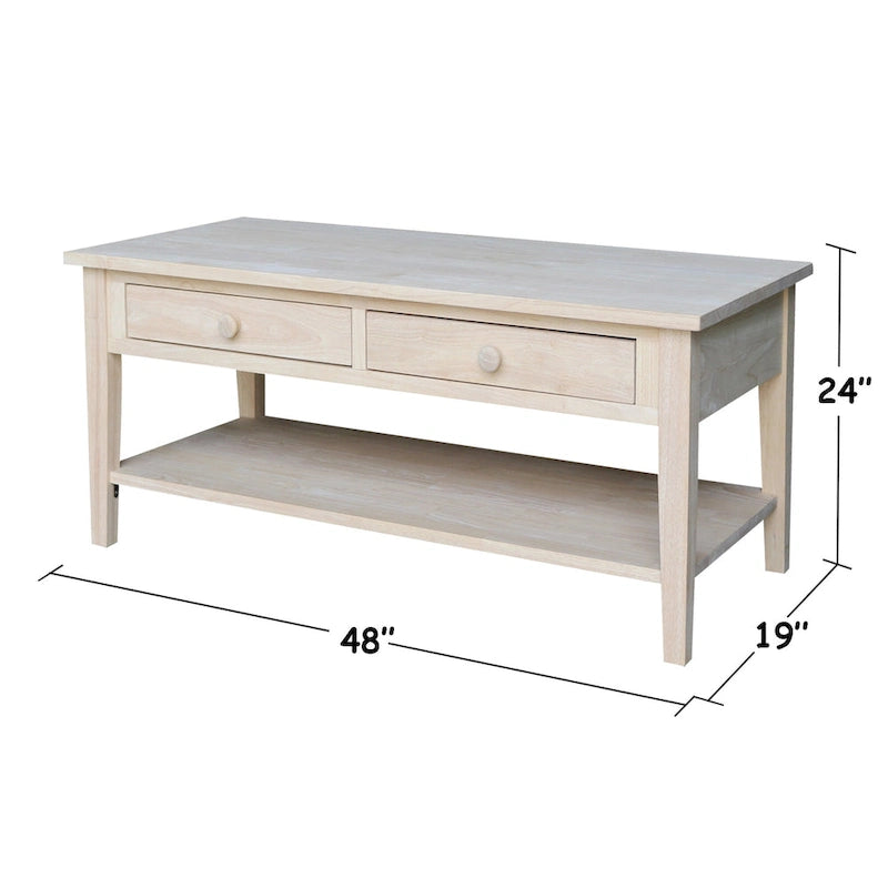 Spencer Solid Parawood Coffee Table - 48 in. W x 24 in. D x 19 in. H