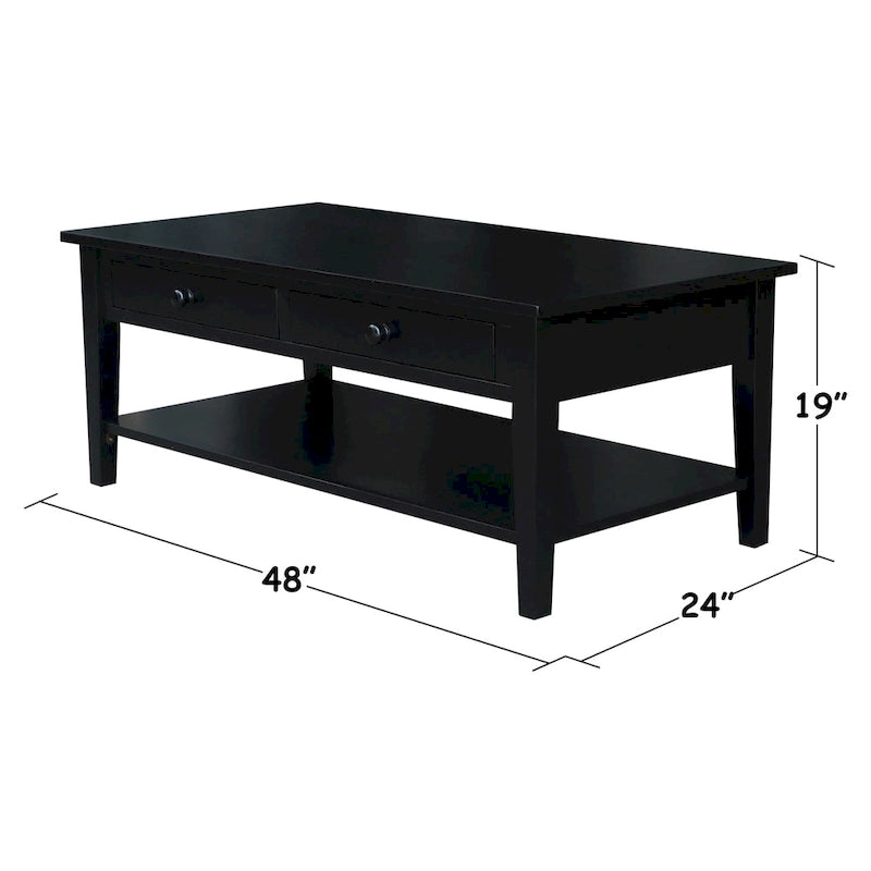 Spencer Solid Parawood Coffee Table - 48 in. W x 24 in. D x 19 in. H