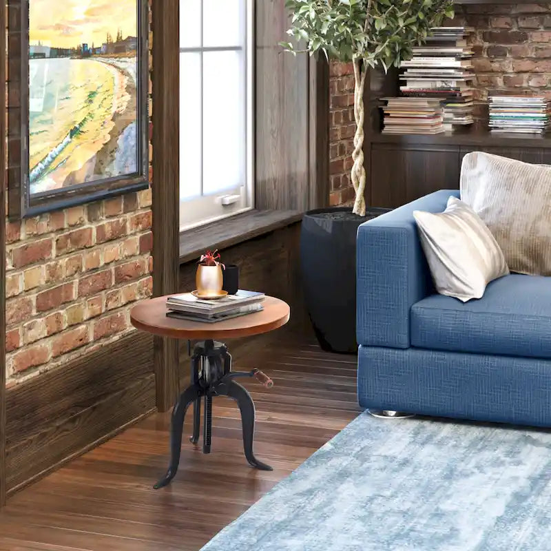 Carolina Living Regan Adjustable Accent Table - Chestnut Top - Black Base