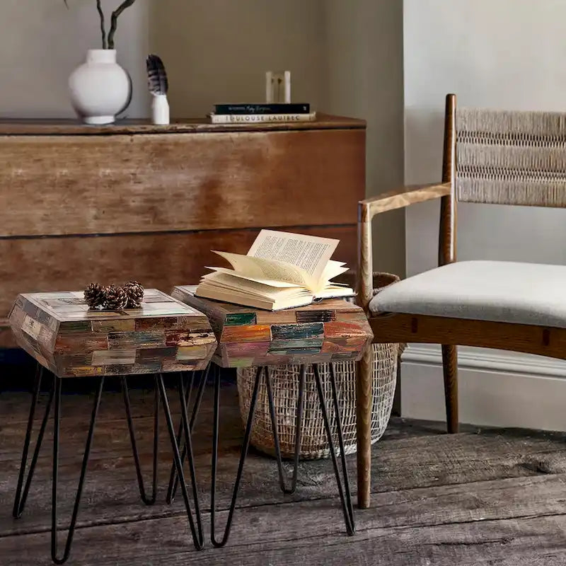 Greenage Reclaimed Wood End Table Living Room Night Stand Use