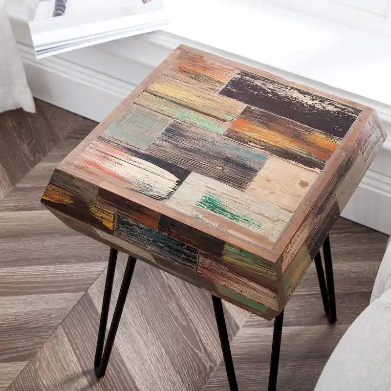 Greenage Reclaimed Wood End Table Living Room Night Stand Use